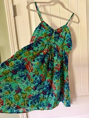 Remanika Tropical Floral Spaghetti-Strap Floral Dress  Cotton